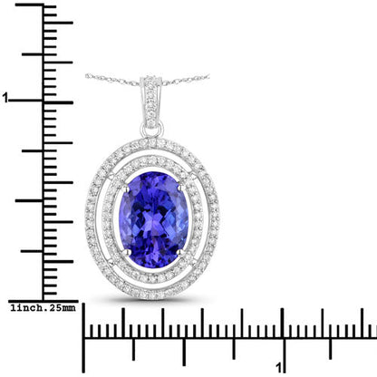 Colgante de oro blanco de 14 quilates con tanzanita genuina de 4,90 quilates y diamantes blancos
