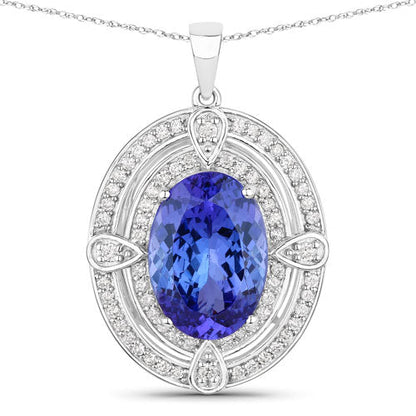 Colgante de oro blanco de 14 quilates con tanzanita genuina de 5,91 quilates y diamantes blancos