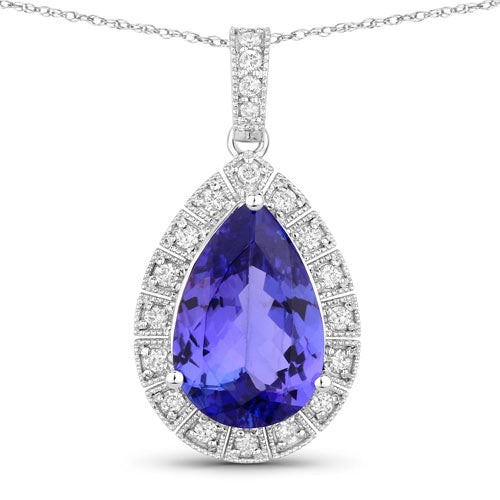 Colgante de oro blanco de 14 quilates con tanzanita auténtica de 3,13 quilates y diamantes blancos