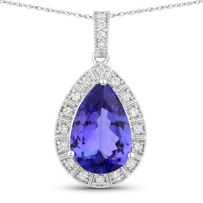 Colgante de oro blanco de 14 quilates con tanzanita auténtica de 3,13 quilates y diamantes blancos