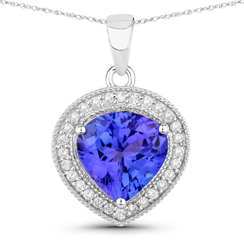 Colgante de oro blanco de 14 quilates con tanzanita genuina de 2,58 quilates y diamantes blancos