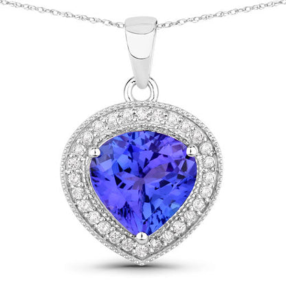 Colgante de oro blanco de 14 quilates con tanzanita genuina de 2,58 quilates y diamantes blancos