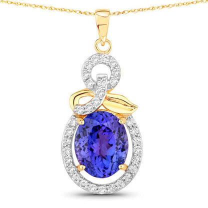 Colgante de oro amarillo de 14 quilates con tanzanita auténtica de 3,91 quilates y diamantes blancos