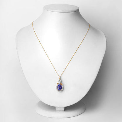Colgante de oro amarillo de 14 quilates con tanzanita auténtica de 3,91 quilates y diamantes blancos