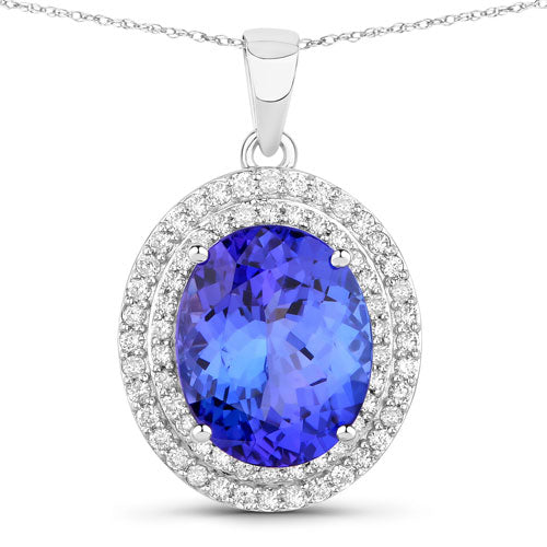 Colgante de oro blanco de 14 quilates con tanzanita genuina de 3,90 quilates y diamantes blancos
