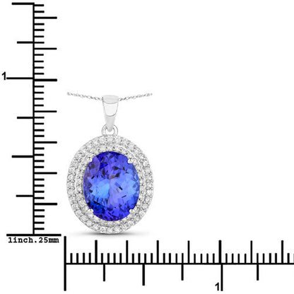 Colgante de oro blanco de 14 quilates con tanzanita genuina de 3,90 quilates y diamantes blancos