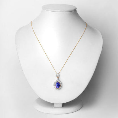 4.40 Carat Genuine Tanzanite and White Diamond 14K Yellow Gold Pendant