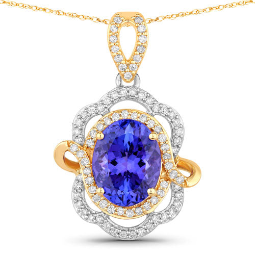 Colgante de oro blanco de 14 quilates (dos tonos) con tanzanita genuina de 4,61 quilates y diamantes blancos
