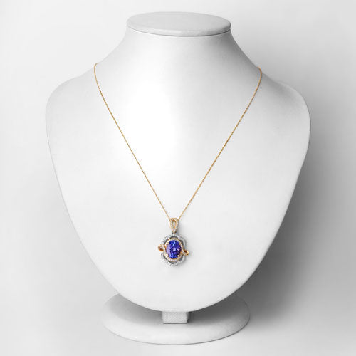 Colgante de oro blanco de 14 quilates (dos tonos) con tanzanita genuina de 4,61 quilates y diamantes blancos