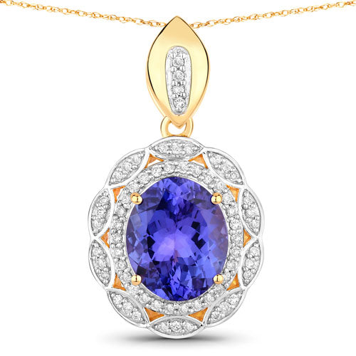 Colgante de oro amarillo de 14 quilates con tanzanita genuina de 4,13 quilates y diamantes blancos