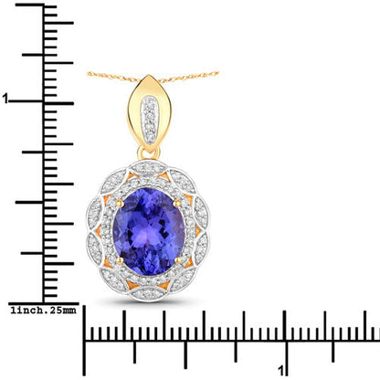 Colgante de oro amarillo de 14 quilates con tanzanita genuina de 4,13 quilates y diamantes blancos