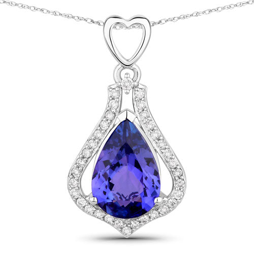 Colgante de oro blanco de 14K con tanzanita genuina de 3,30 quilates y diamantes blancos