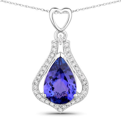Colgante de oro blanco de 14K con tanzanita genuina de 3,30 quilates y diamantes blancos