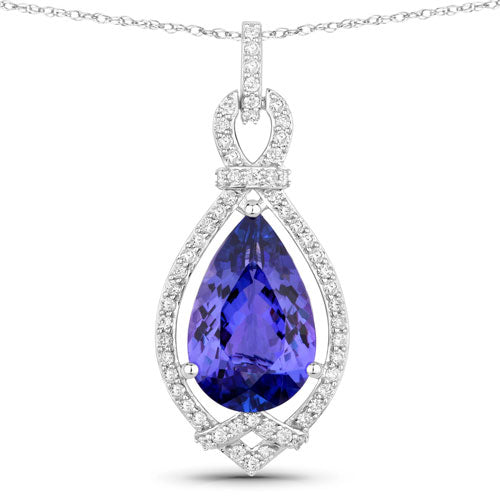 Colgante de oro blanco de 14 quilates con tanzanita genuina de 7.11 quilates y diamantes blancos