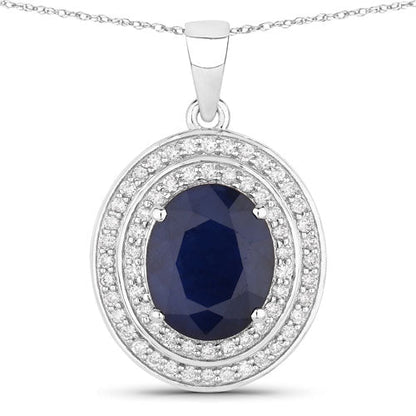 Colgante de oro blanco de 14 quilates con zafiro azul genuino de 4,82 quilates y diamantes blancos
