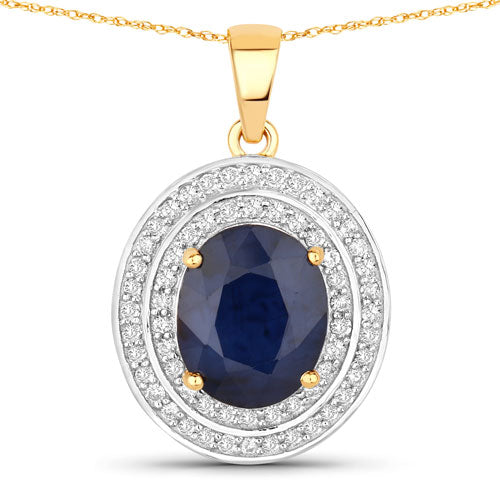 Colgante de oro amarillo de 14 quilates con zafiro azul genuino de 4,82 quilates y diamantes blancos