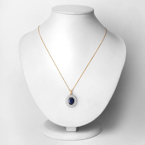 Colgante de oro amarillo de 14 quilates con zafiro azul genuino de 4,82 quilates y diamantes blancos