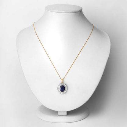 Colgante de oro amarillo de 14 quilates con zafiro azul genuino de 4,82 quilates y diamantes blancos