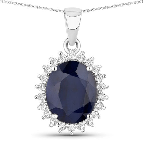 Colgante de oro blanco de 14K con zafiro azul genuino de 4,63 quilates y diamantes blancos