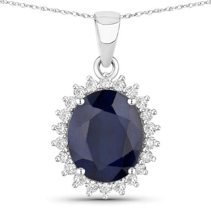 Colgante de oro blanco de 14K con zafiro azul genuino de 4,63 quilates y diamantes blancos