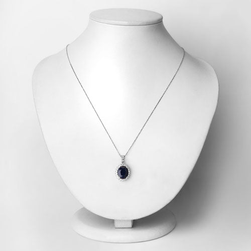 Colgante de oro blanco de 14K con zafiro azul genuino de 4,63 quilates y diamantes blancos