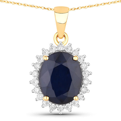Colgante de oro amarillo de 14 quilates con zafiro azul genuino de 4.63 quilates y diamante blanco