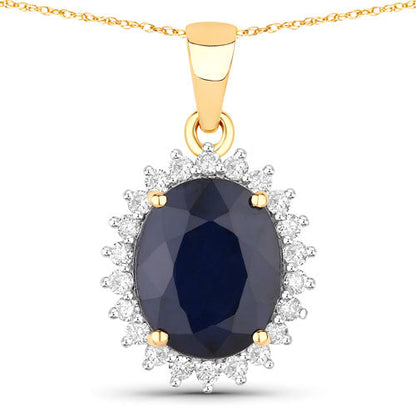 Colgante de oro amarillo de 14 quilates con zafiro azul genuino de 4.63 quilates y diamante blanco