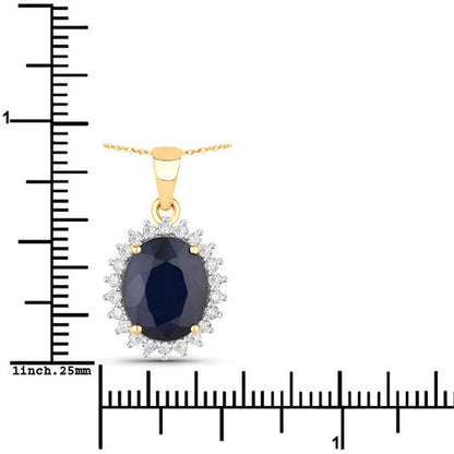 Colgante de oro amarillo de 14 quilates con zafiro azul genuino de 4.63 quilates y diamante blanco