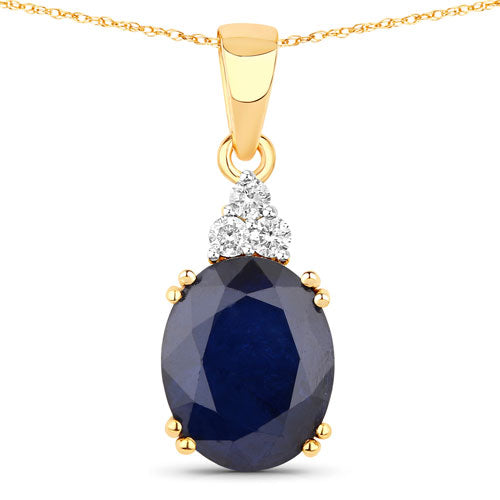 4.41 quilates de zafiro azul genuino y diamantes blancos en oro amarillo de 14 quilates colgante