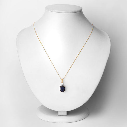 4.41 quilates de zafiro azul genuino y diamantes blancos en oro amarillo de 14 quilates colgante