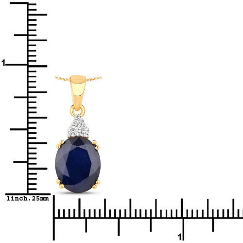 4.41 quilates de zafiro azul genuino y diamantes blancos en oro amarillo de 14 quilates colgante