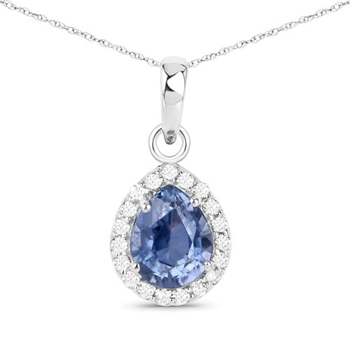 Colgante de oro blanco de 14 quilates con zafiro morado grisáceo genuino de 1,85 quilates y diamantes blancos