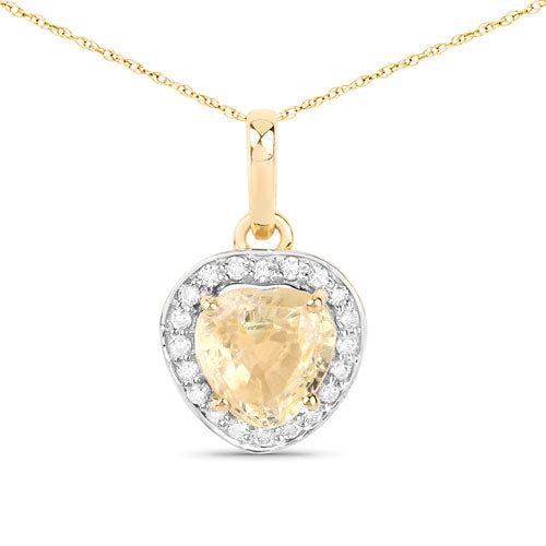 Colgante de oro amarillo de 14 quilates con zafiro amarillo genuino de 1.52 quilates y diamantes blancos
