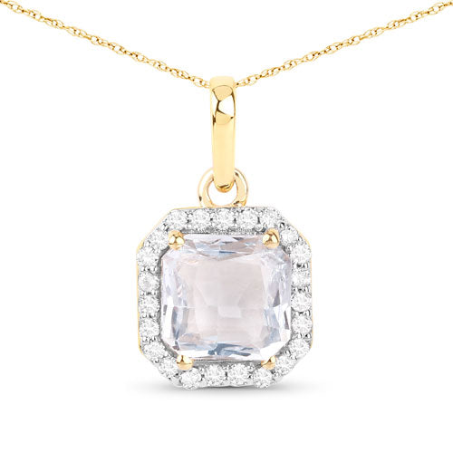 Colgante de oro amarillo de 14 quilates con zafiro blanco genuino de 1,63 quilates y diamantes blancos