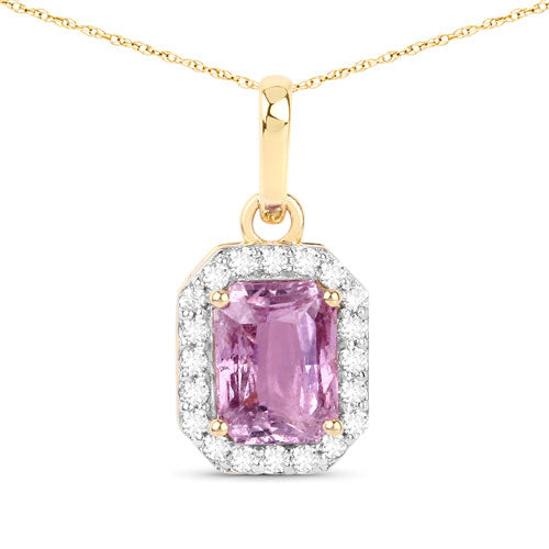 Colgante de oro amarillo de 14 quilates con zafiro rosa auténtico de 1,65 quilates y diamante blanco