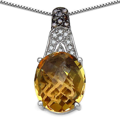 Colgante de plata de ley .925 con citrino genuino de 4,50 quilates, diamante champán y diamante blanco