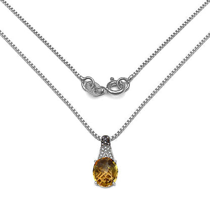 Colgante de plata de ley .925 con citrino genuino de 4,50 quilates, diamante champán y diamante blanco