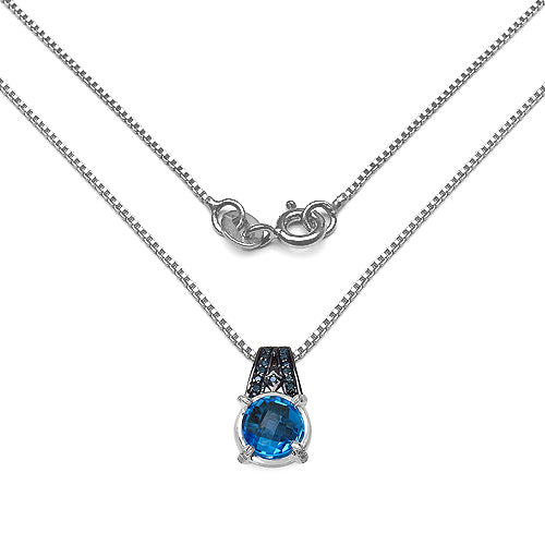 Colgante de plata de ley .925 con topacio azul suizo auténtico de 4.94 quilates, diamantes azules y diamantes blancos