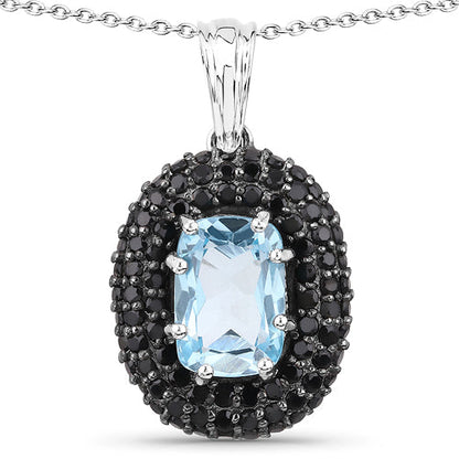Colgante de plata de ley .925 con topacio azul auténtico de 6,70 quilates y espinela negra