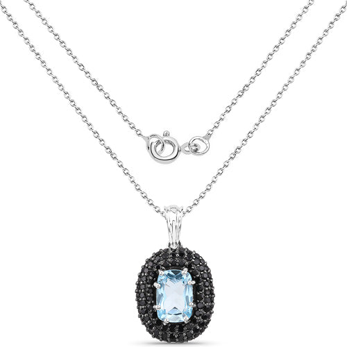 Colgante de plata de ley .925 con topacio azul auténtico de 6,70 quilates y espinela negra