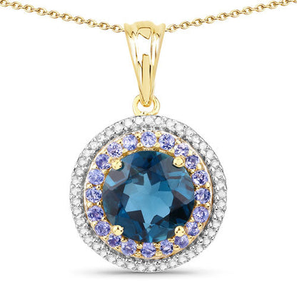 Colgante de plata de ley .925 con topacio azul de Londres, tanzanita y topacio blanco genuinos de 5.10 quilates