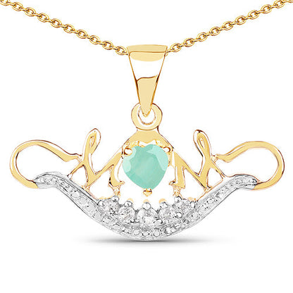 Colgante de plata de ley 925 con baño de oro amarillo de 14 quilates, esmeralda genuina de 0,62 quilates y topacio blanco