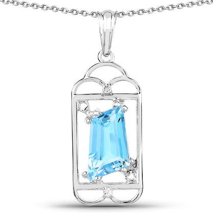 Colgante de plata de ley .925 con topacio azul suizo auténtico y topacio blanco de 4,57 quilates
