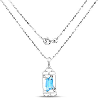 Colgante de plata de ley .925 con topacio azul suizo auténtico y topacio blanco de 4,57 quilates