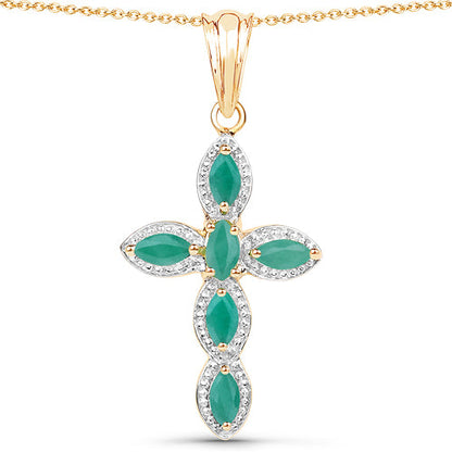 Colgante de plata de ley .925 con baño de oro amarillo de 18K y esmeralda natural de 0.84 quilates
