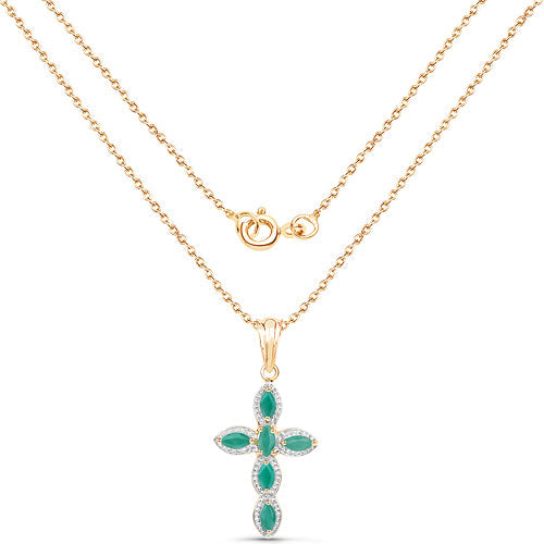 Colgante de plata de ley .925 con baño de oro amarillo de 18K y esmeralda natural de 0.84 quilates