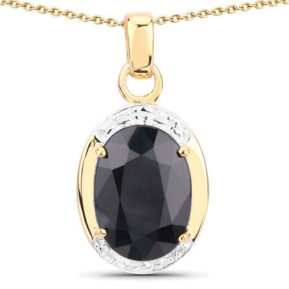 Colgante de plata de ley .925 con zafiro negro auténtico de 7,50 quilates