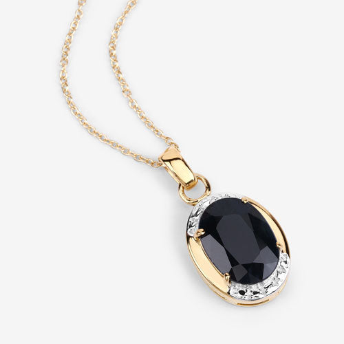Colgante de plata de ley .925 con zafiro negro auténtico de 7,50 quilates