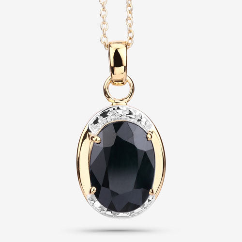 Colgante de plata de ley .925 con zafiro negro auténtico de 7,50 quilates