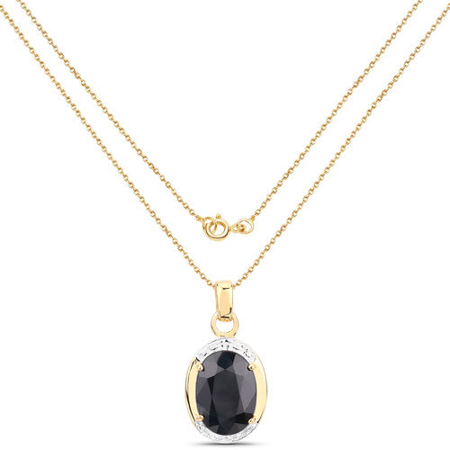 Colgante de plata de ley .925 con zafiro negro auténtico de 7,50 quilates